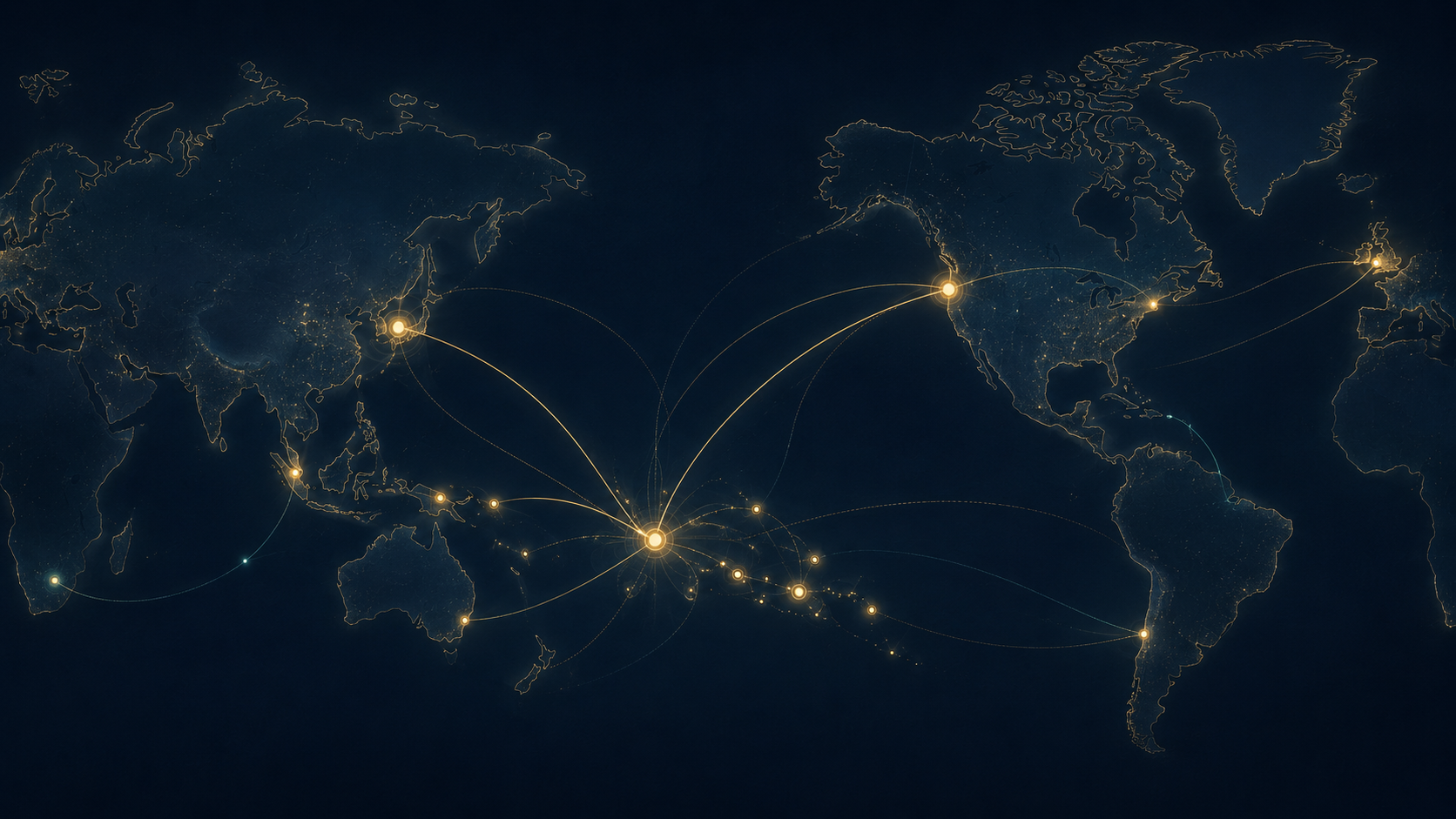 Pacific-centered world map spanning East Asia, the Americas, and Europe
